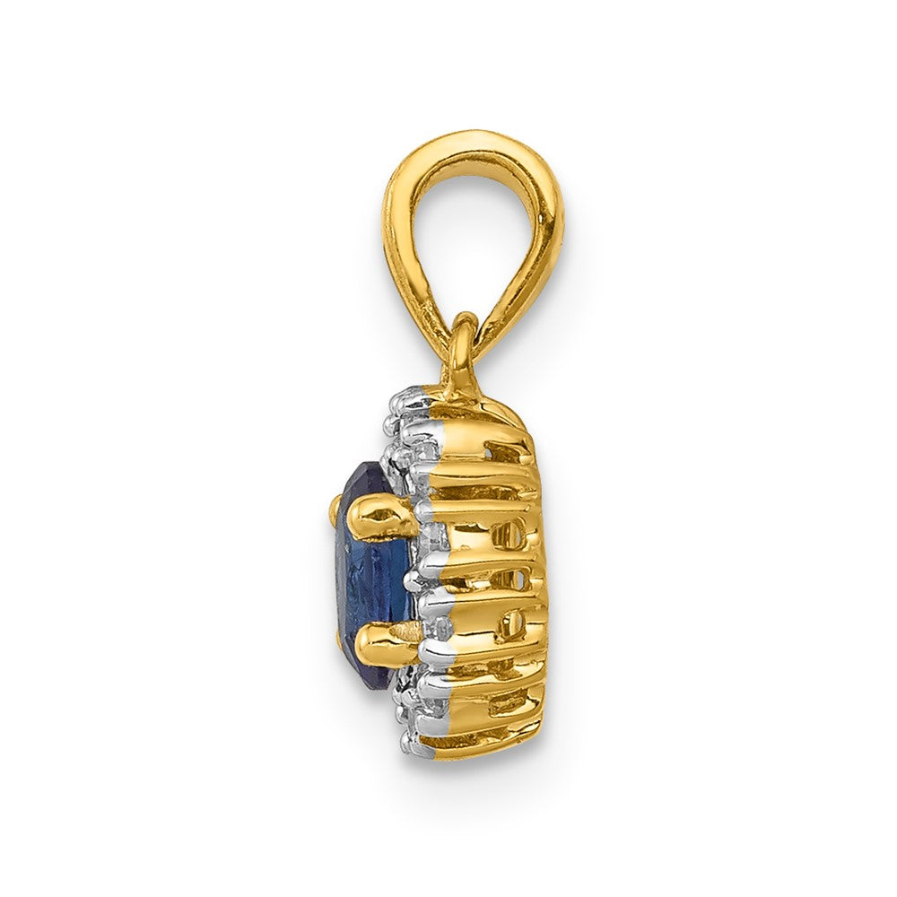 14k with White Rhodium Diamond and .32 Sapphire Oval Halo Pendant