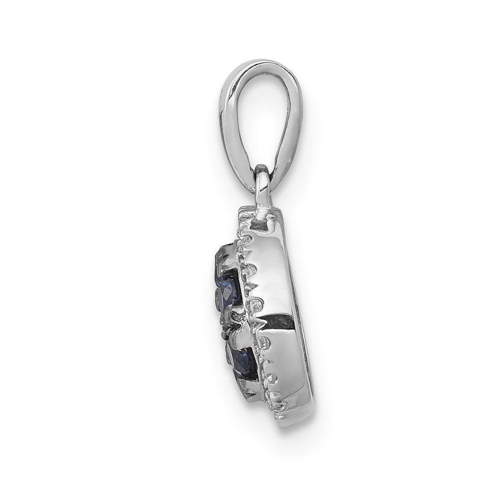 14k White Gold Diamond and Sapphire Cluster Halo Pendant