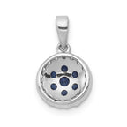 14k White Gold Diamond and Sapphire Cluster Halo Pendant