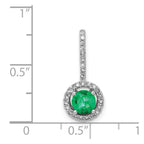 14k White Gold Diamond and Round Emerald Halo Pendant Fits up to 2mm Regular/4mm Fancy or Reversible Omega