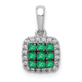 14k White Gold with Black Rhodium Diamond and .19 Emerald Cluster Square Halo Pendant