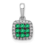 14k White Gold with Black Rhodium Diamond and .19 Emerald Cluster Square Halo Pendant