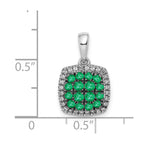 14k White Gold with Black Rhodium Diamond and .50 Emerald Cluster Square Halo Pendant