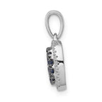 14k White Gold with Black Rhodium Diamond and Sapphire Cluster Square Halo Pendant