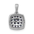 14k White Gold with Black Rhodium Diamond and Sapphire Cluster Square Halo Pendant