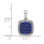 14k White Gold with Black Rhodium Diamond and Sapphire Cluster Square Halo Pendant