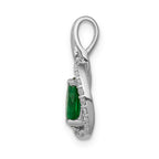 14k White Gold Diamond and Oval Emerald Halo Pendant