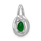 14k White Gold Diamond and Oval Emerald Halo Pendant
