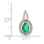 14k White Gold Diamond and Oval Emerald Halo Pendant