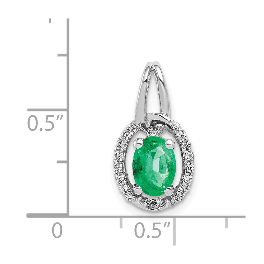 14k White Gold Diamond and Oval Emerald Halo Pendant