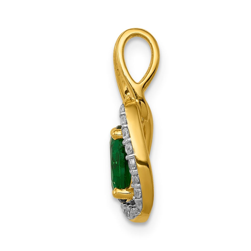 14k Diamond and Oval Emerald Halo Pendant