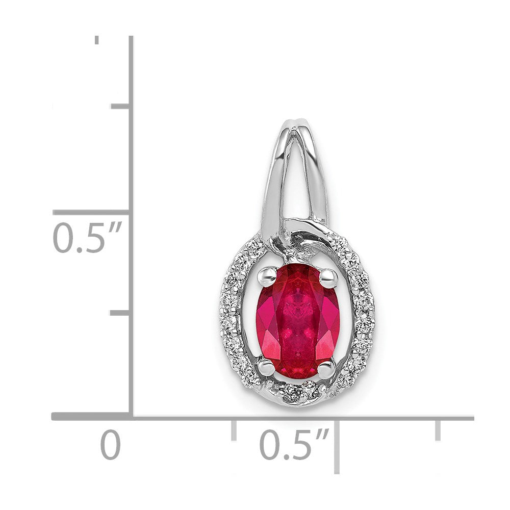 14k White Gold Diamond and .86 Oval Ruby Halo Pendant