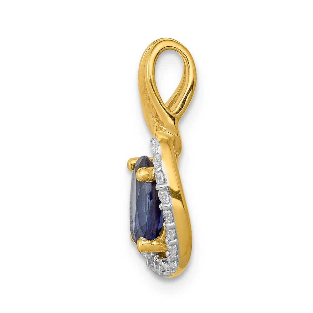 14k Diamond and .85 Oval Sapphire Halo Pendant