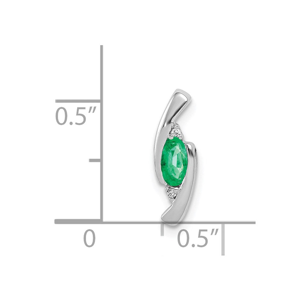 14k White Gold Diamond and Oval Emerald Fancy Chain Slide