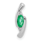 14k White Gold Diamond and Oval Emerald Fancy Chain Slide