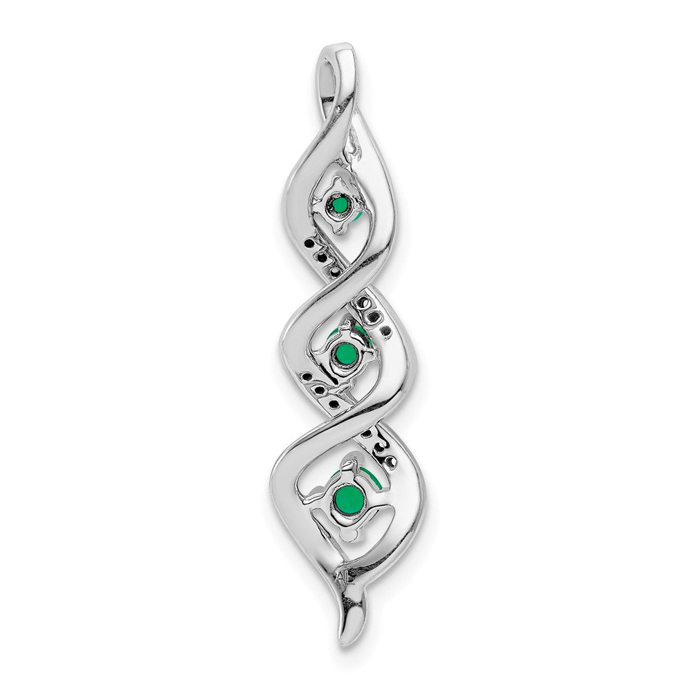 14k White Gold Diamond and Emerald Twisted 3-stone Chain Slide