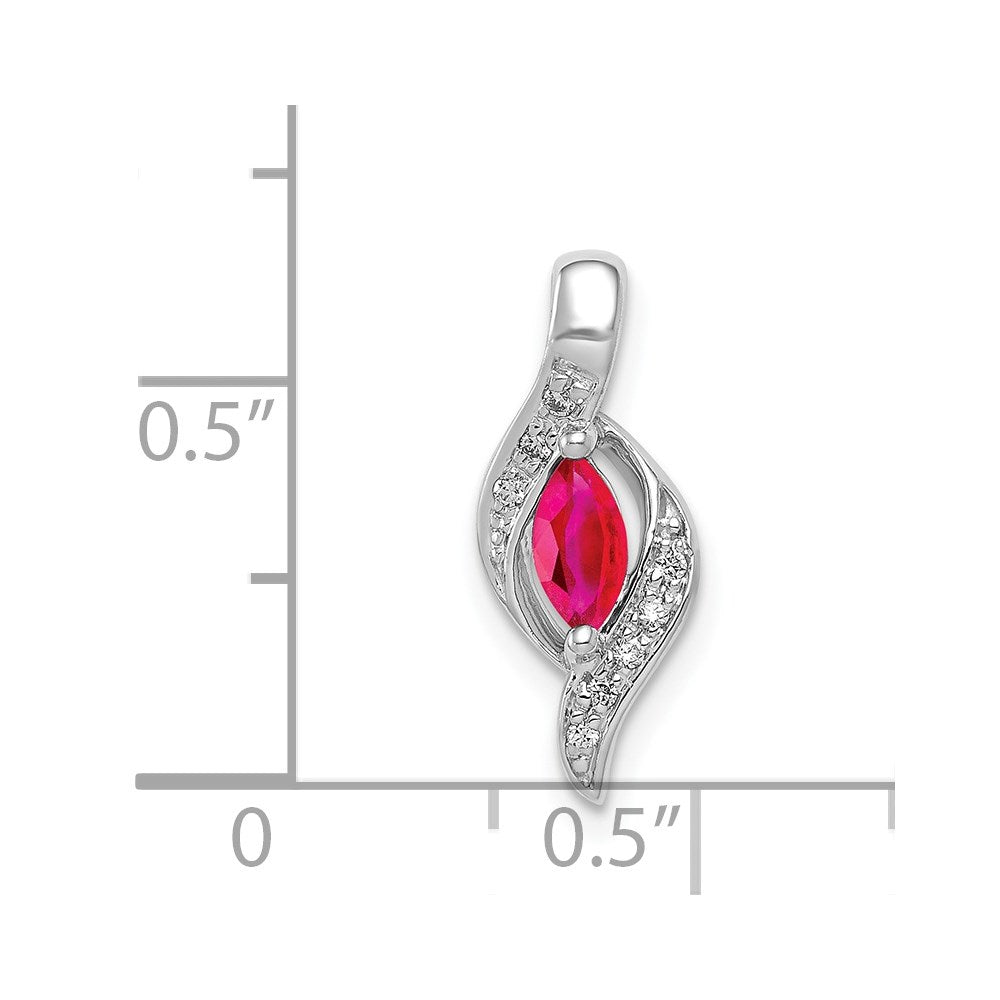 14k White Gold Diamond and .25 Marquise Ruby Chain Slide