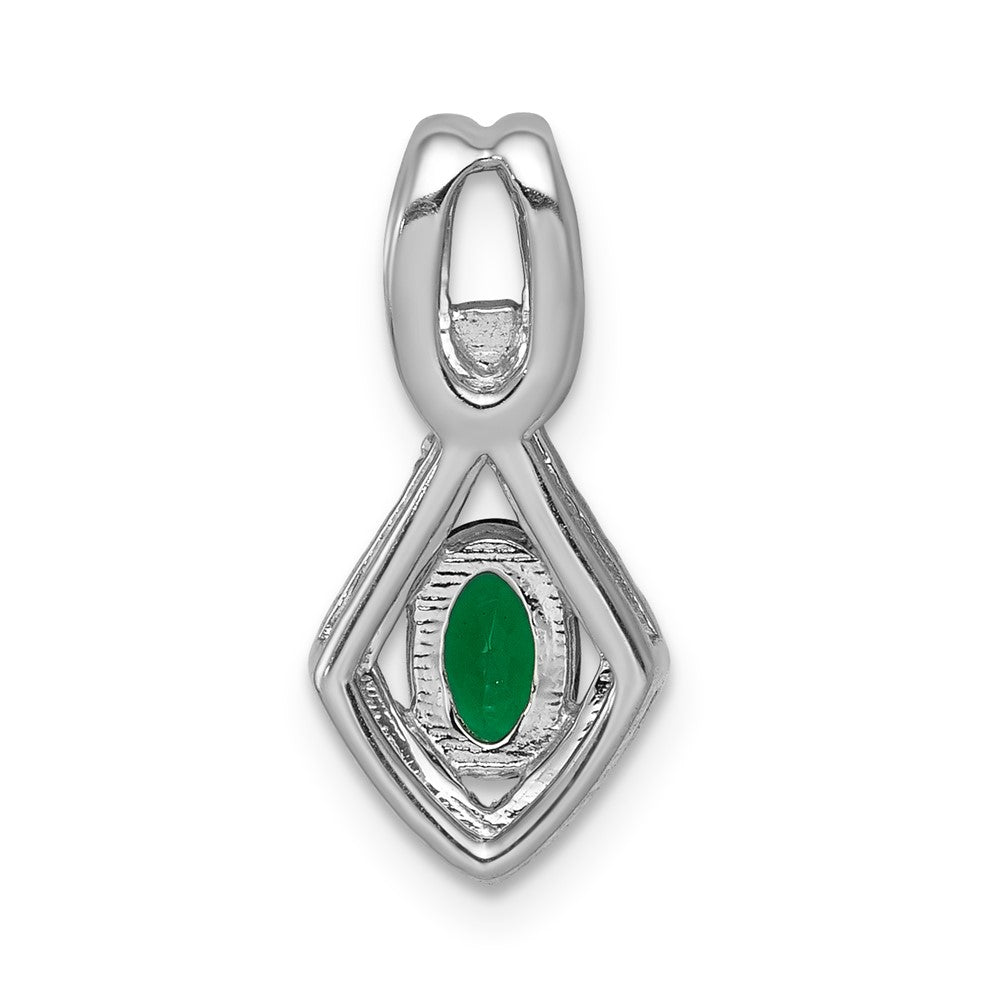 14k White Gold Diamond and Oval Emerald Fancy Pendant