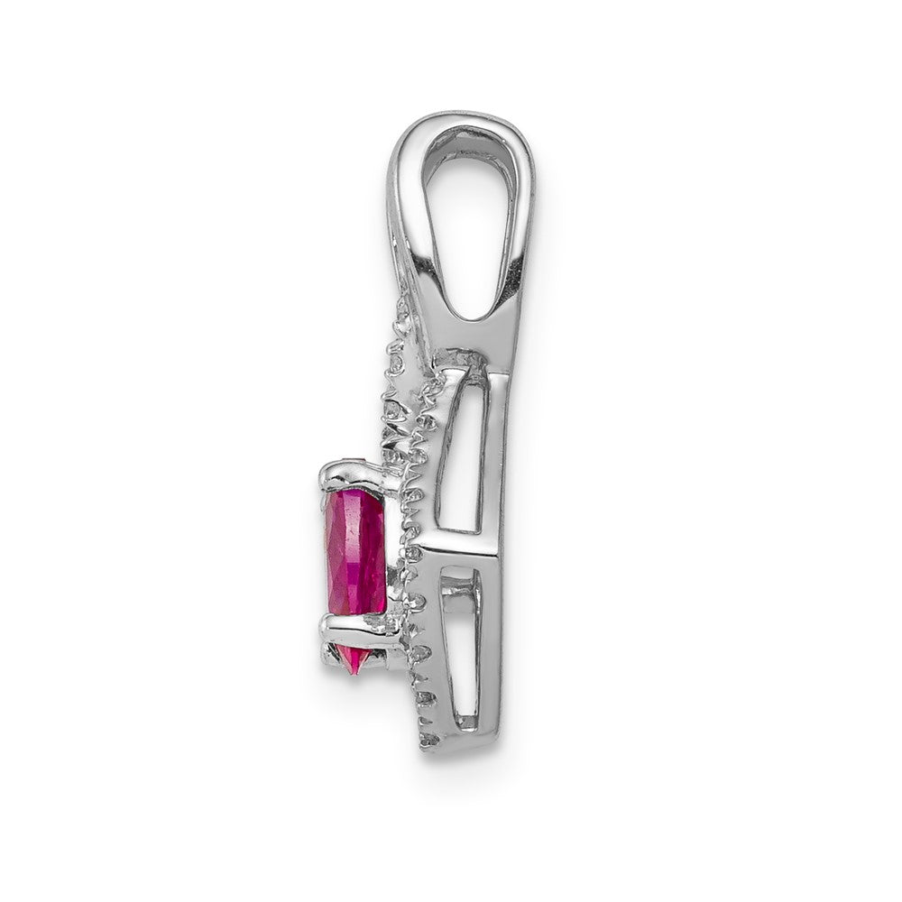 14k White Gold Diamond and .62 Oval Ruby Fancy Pendant