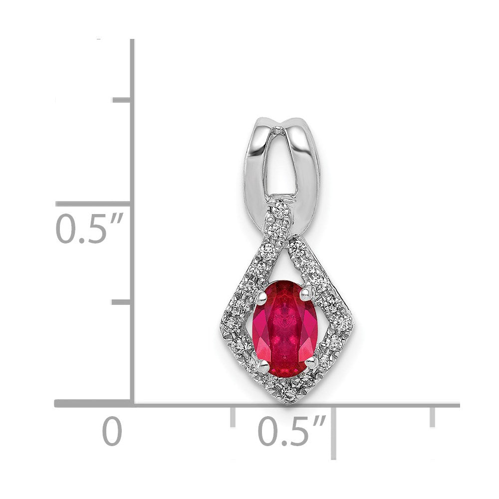 14k White Gold Diamond and .62 Oval Ruby Fancy Pendant