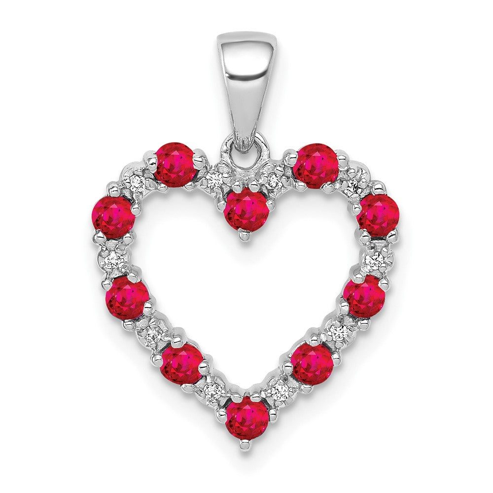 14k White Gold Diamond and Ruby Heart Pendant