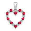 14k White Gold Diamond and Ruby Heart Pendant