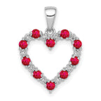 14k White Gold Diamond and Ruby Heart Pendant