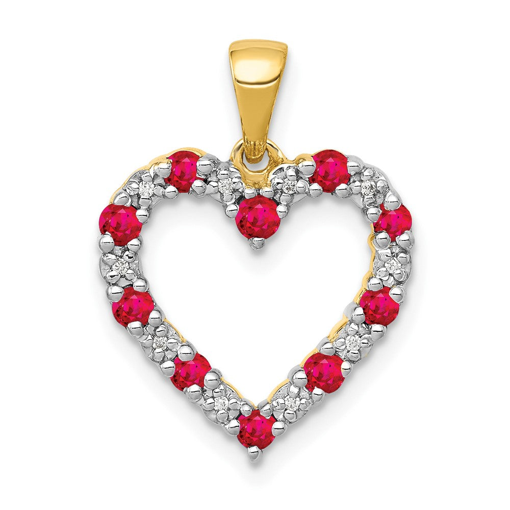 14k Diamond and Ruby Heart Pendant