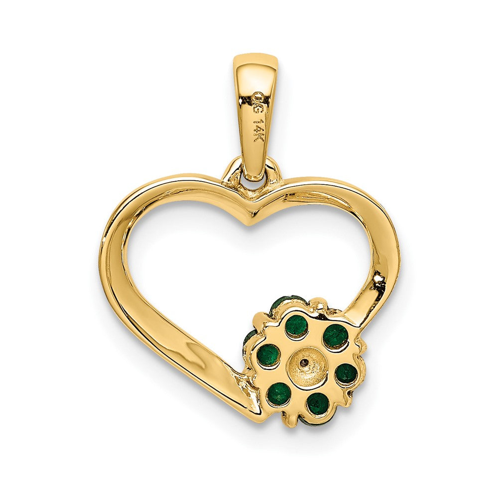 14k Diamond and Emerald Flower and Heart Pendant
