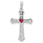 14k White Gold Ruby and Diamond Heart Cross Pendant