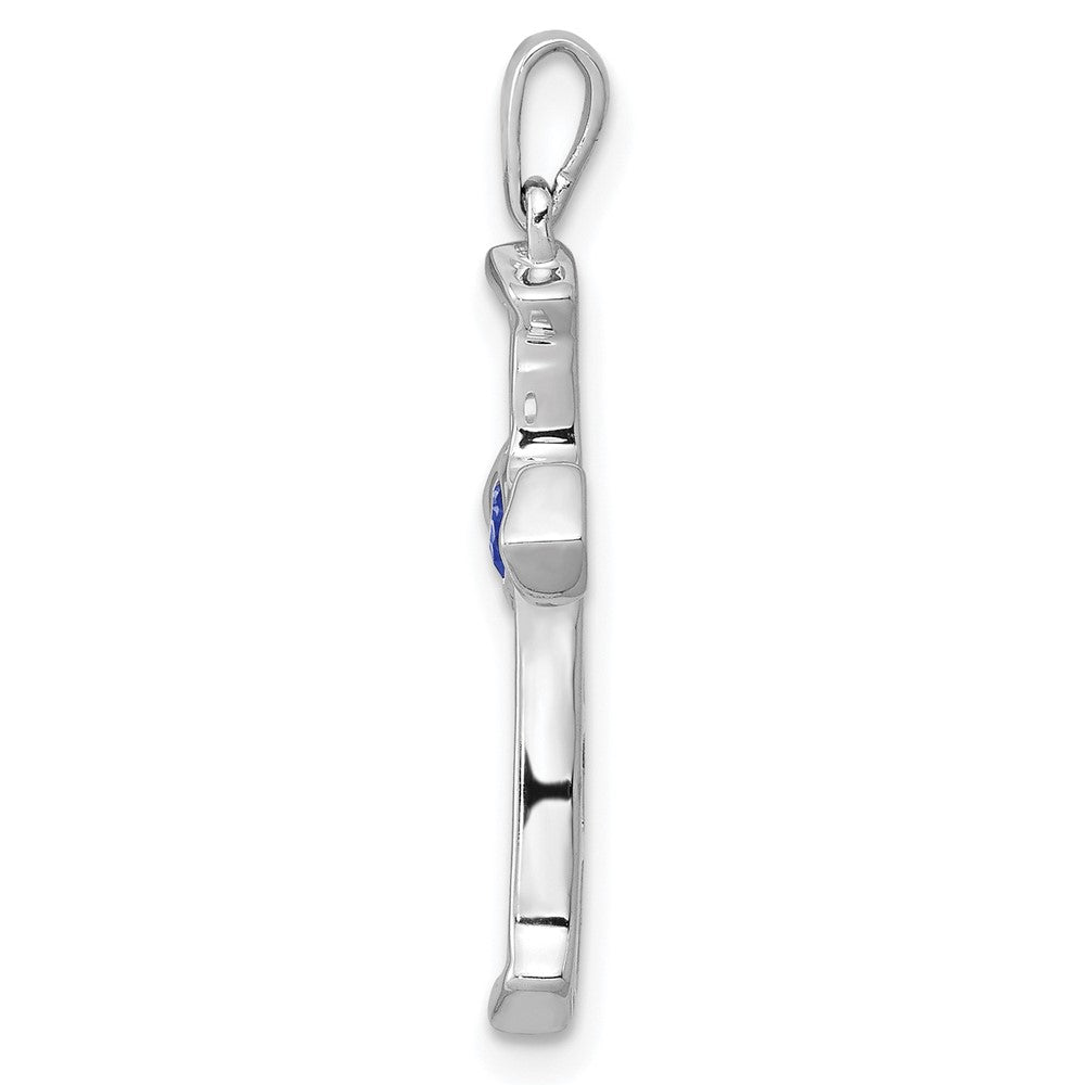 14k White Gold 1/5 carat Lab Grown Diamond VS/SI+ G+ and Lab Created Blue Sapphire Complete Cross Pendant
