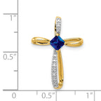 14k and White Rhodium 4mm Square Lab Created Sapphire and Diamond Cross Omega Slide