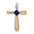 14k and White Rhodium 4mm Square Lab Created Sapphire and Diamond Cross Omega Slide