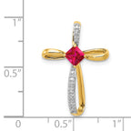 14k and White Rhodium 4mm Square Lab Created Ruby and Diamond Cross Omega Slide
