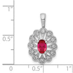 14k White Gold 1/6 carat Diamond and Oval Ruby Fancy Pendant