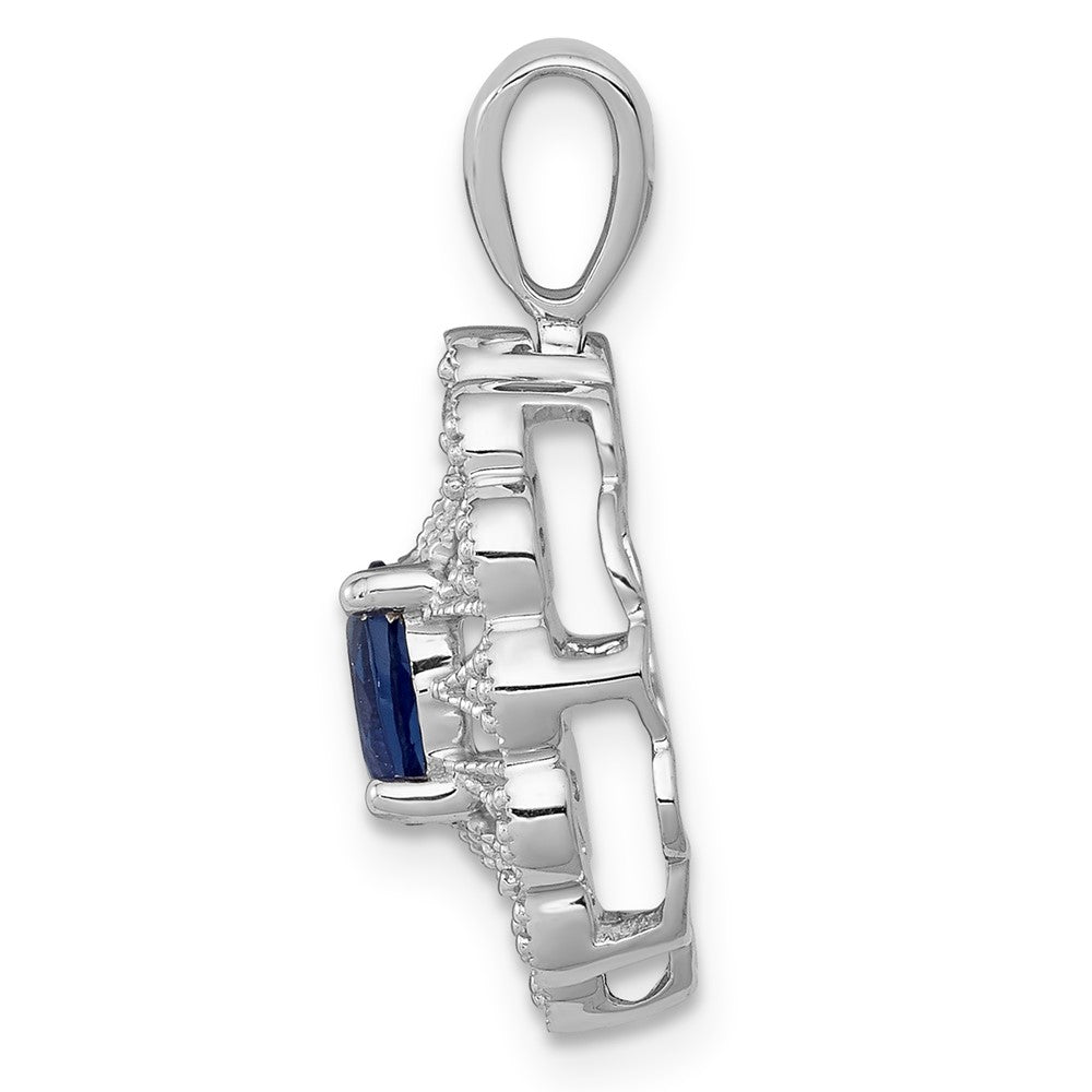 14k White Gold 1/6 carat Diamond and .57 Sapphire Fancy Pendant