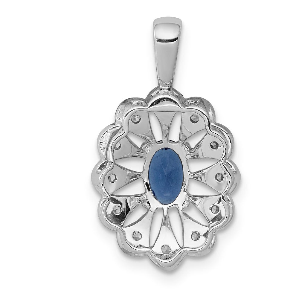 14k White Gold 1/6 carat Diamond and .57 Sapphire Fancy Pendant