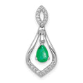 14k White Gold Diamond and Pear Emerald Teardrop Dangle Pendant