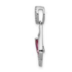 14k White Gold Diamond and 6x4mm Pear Ruby Teardrop Dangle Pendant