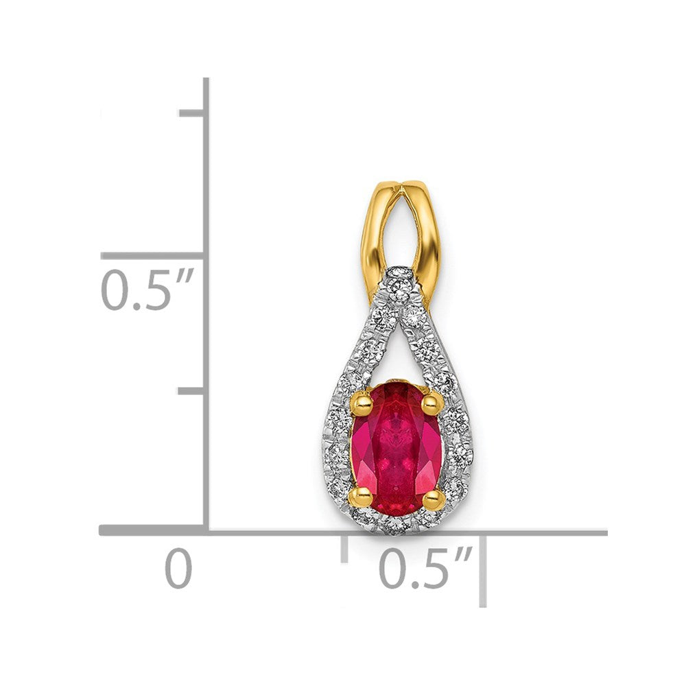 14k Diamond and .50 Oval Ruby Teardrop Halo Pendant