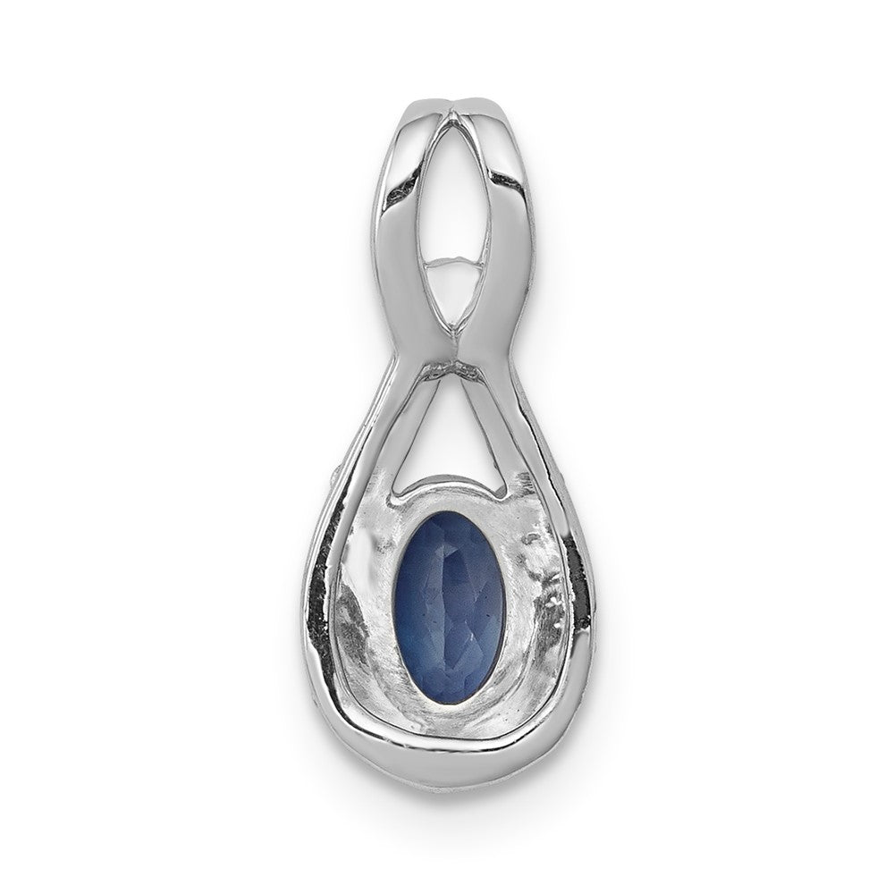 14k White Gold Diamond and Oval Sapphire Teardrop Halo Pendant