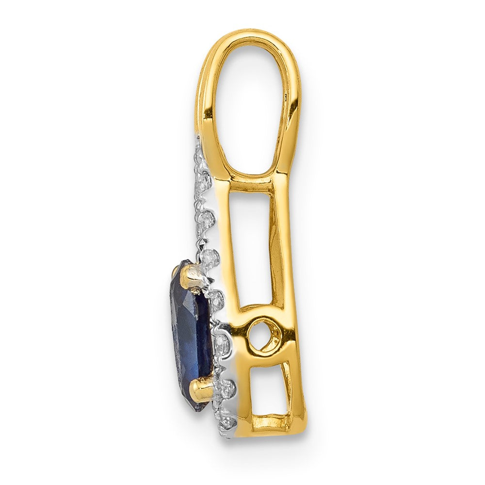 14k Diamond and Oval Sapphire Teardrop Halo Pendant