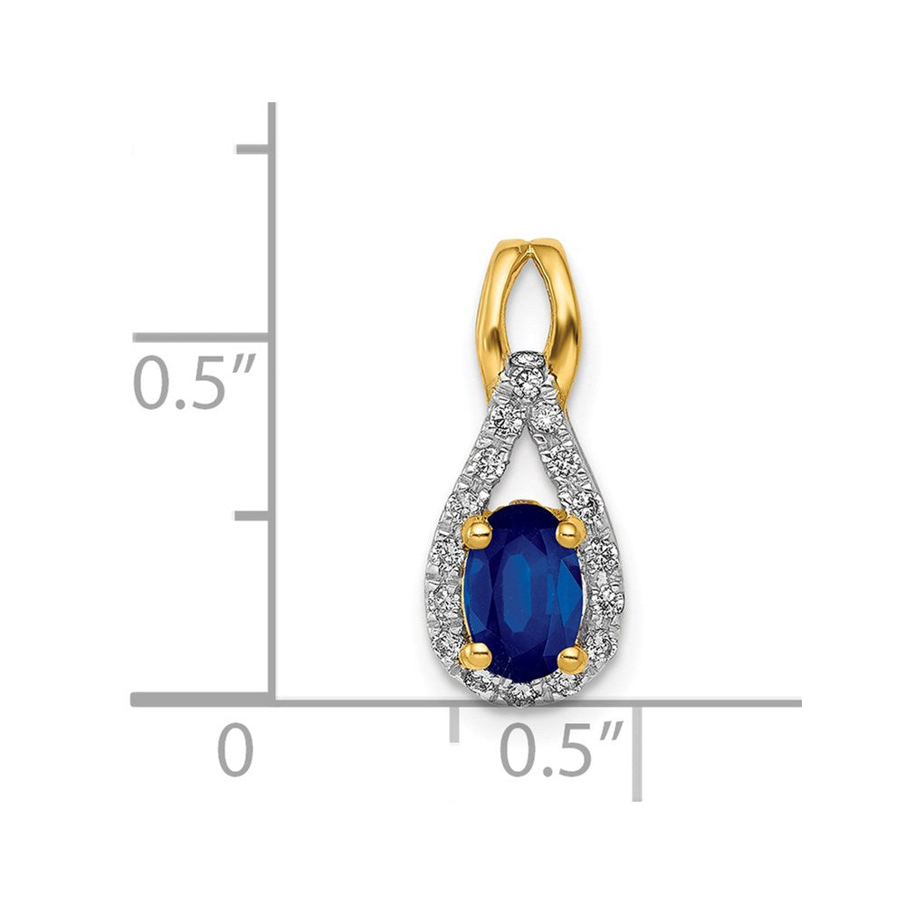14k Diamond and Oval Sapphire Teardrop Halo Pendant
