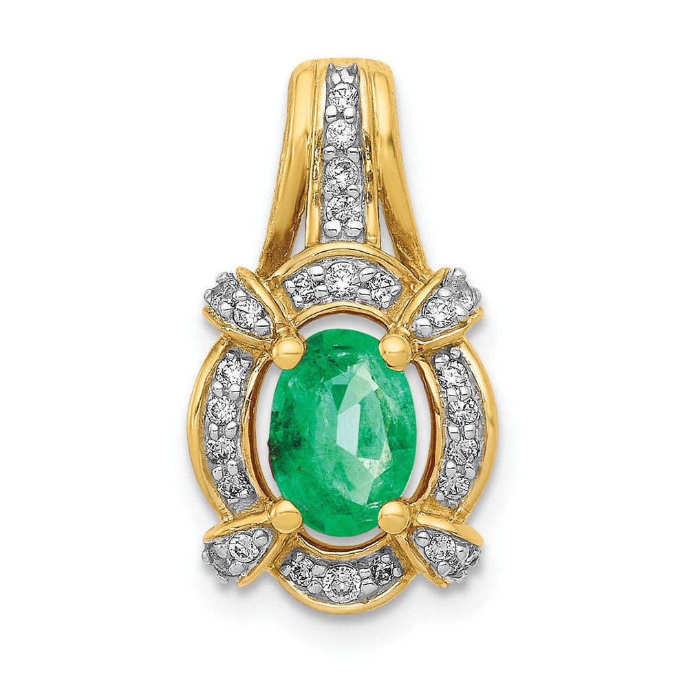 14k Diamond and Oval Emerald Fancy Vintage Pendant