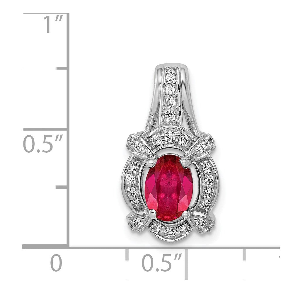 14k White Gold Polished Diamond and 7x5mm Oval Ruby Vintage Pendant