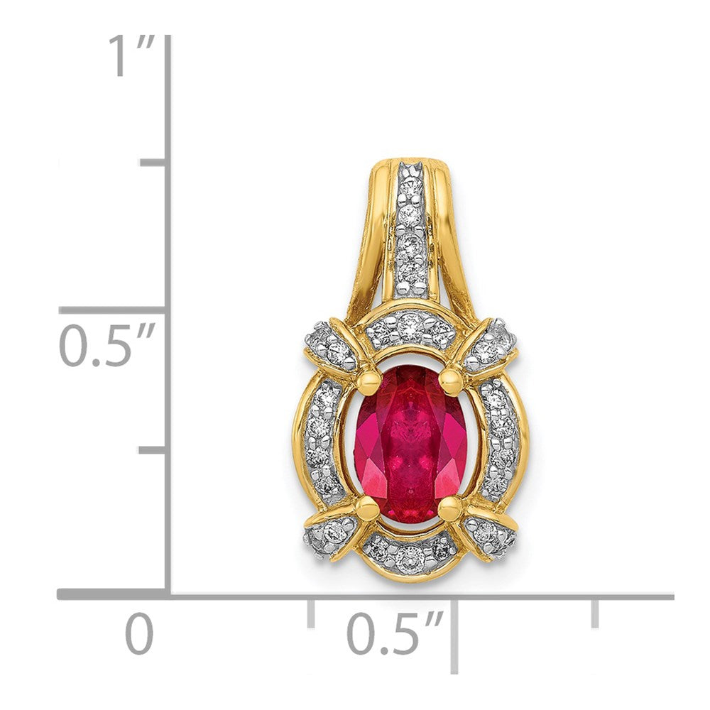 14k Polished Diamond and 7x5mm Oval Ruby Vintage Pendant