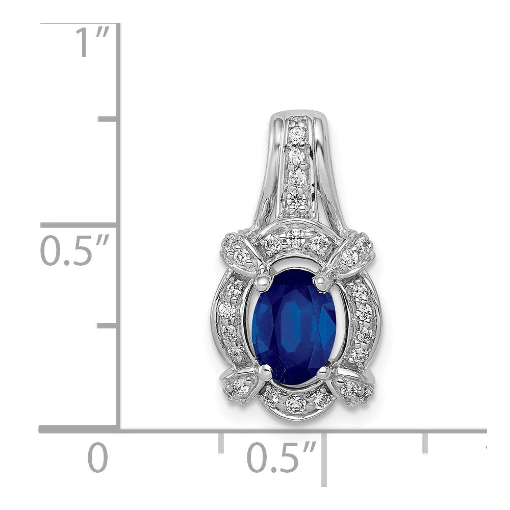 14k White Gold Diamond and Oval Sapphire Fancy Vintage Pendant