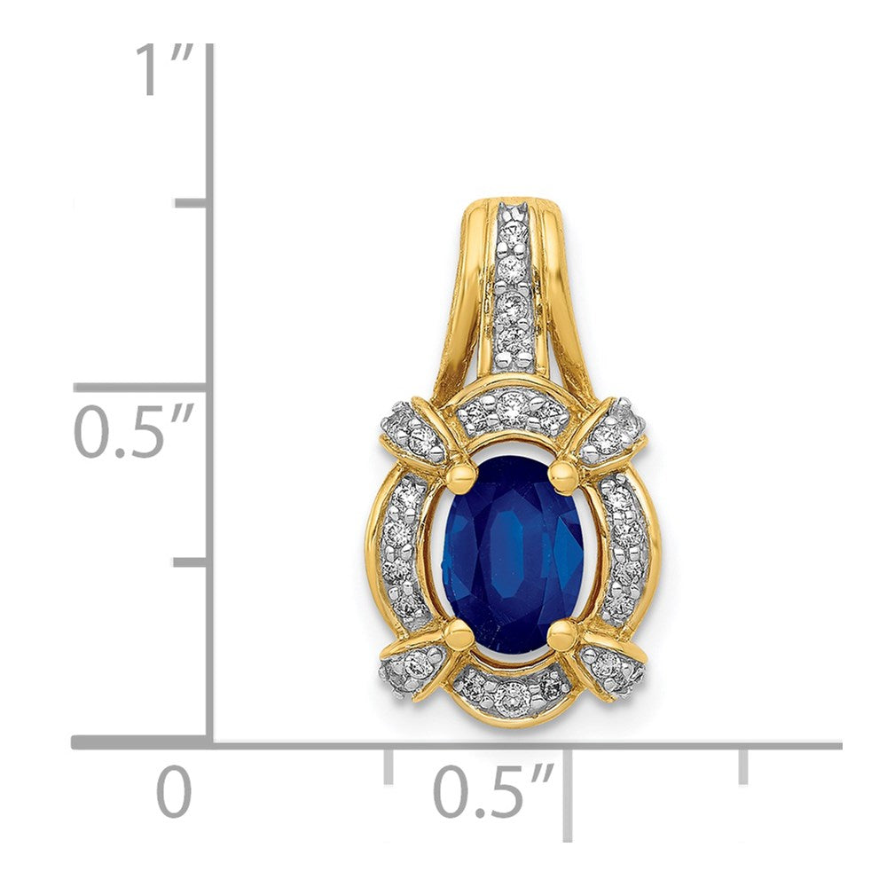 14k Diamond and Oval Sapphire Fancy Vintage Pendant