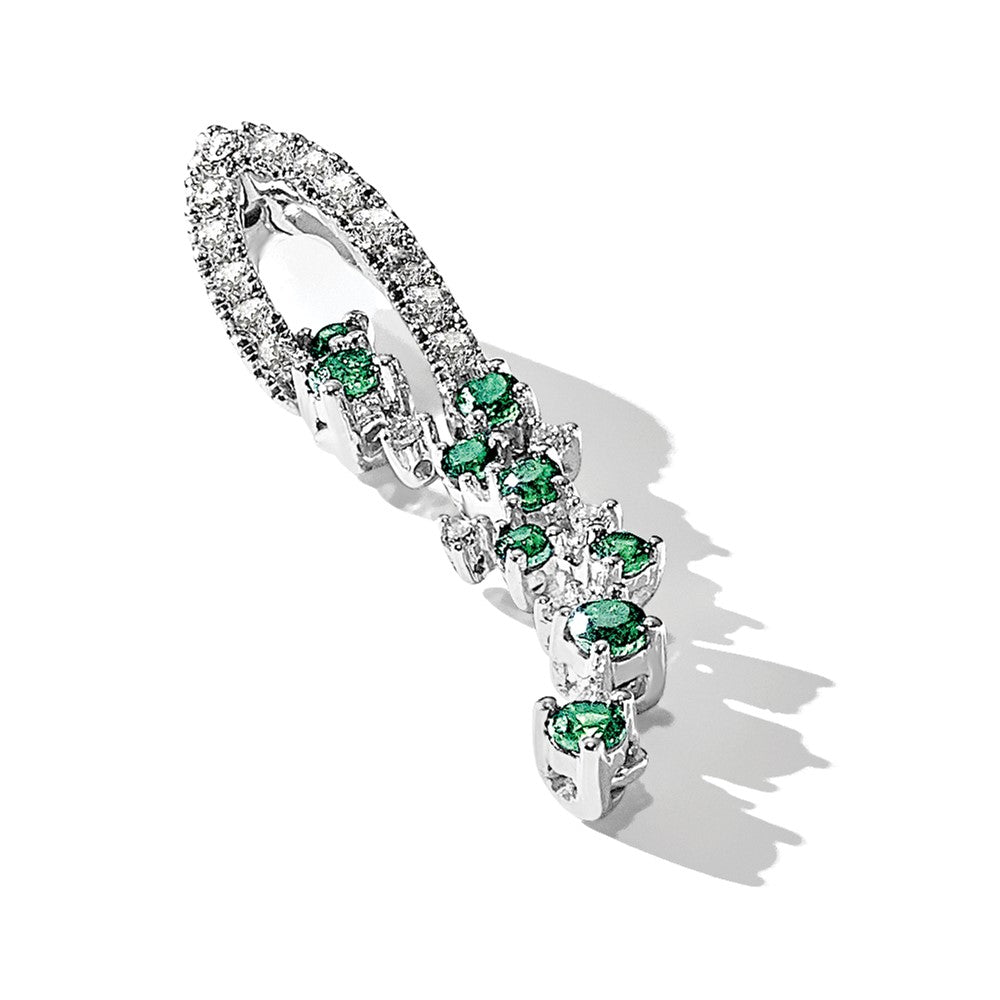 14k White Gold Diamond and Emerald Slide Fits up to 2mm Regular/3mm Fancy or Reversible Omega