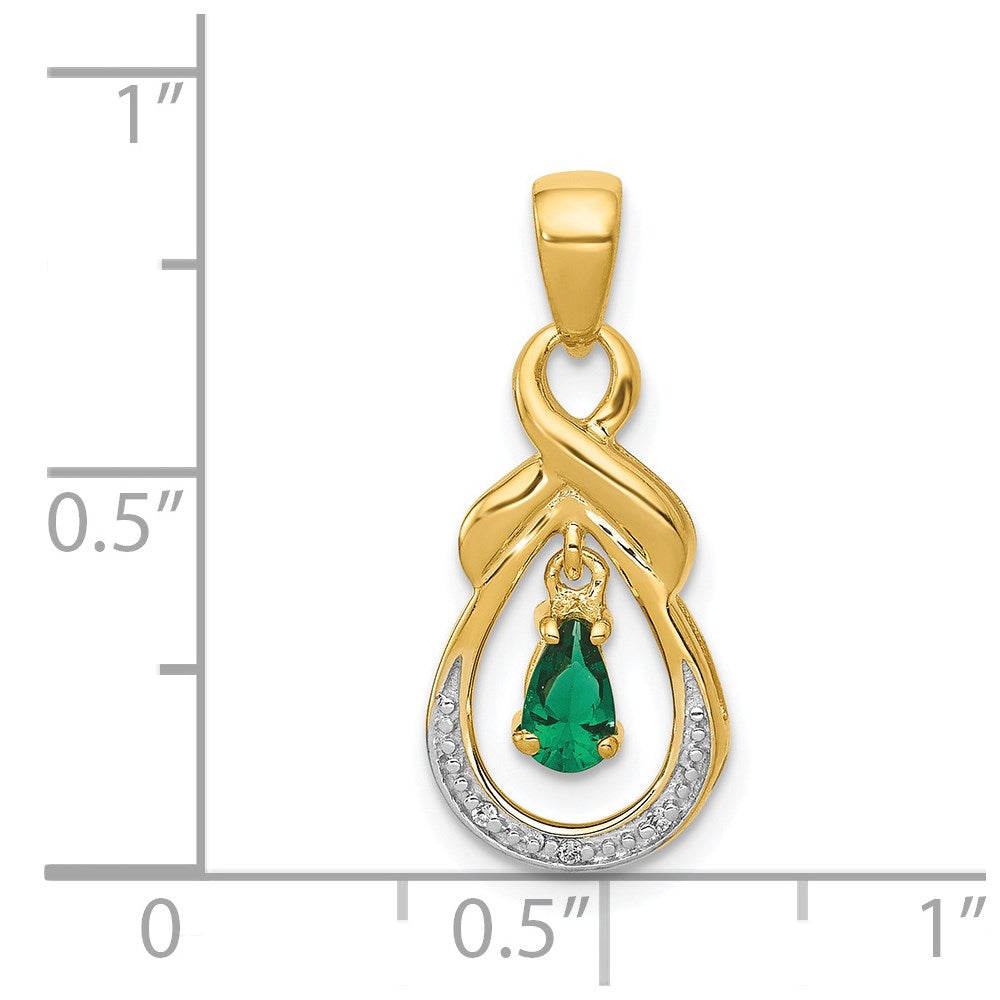 14k Pear Emerald and Diamond Dangle Pendant